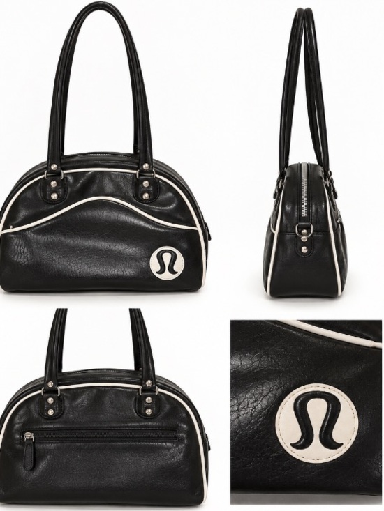 lululemon athletica Handbags - lululemon athletica Black Shoulder Bag with White Logo Piping